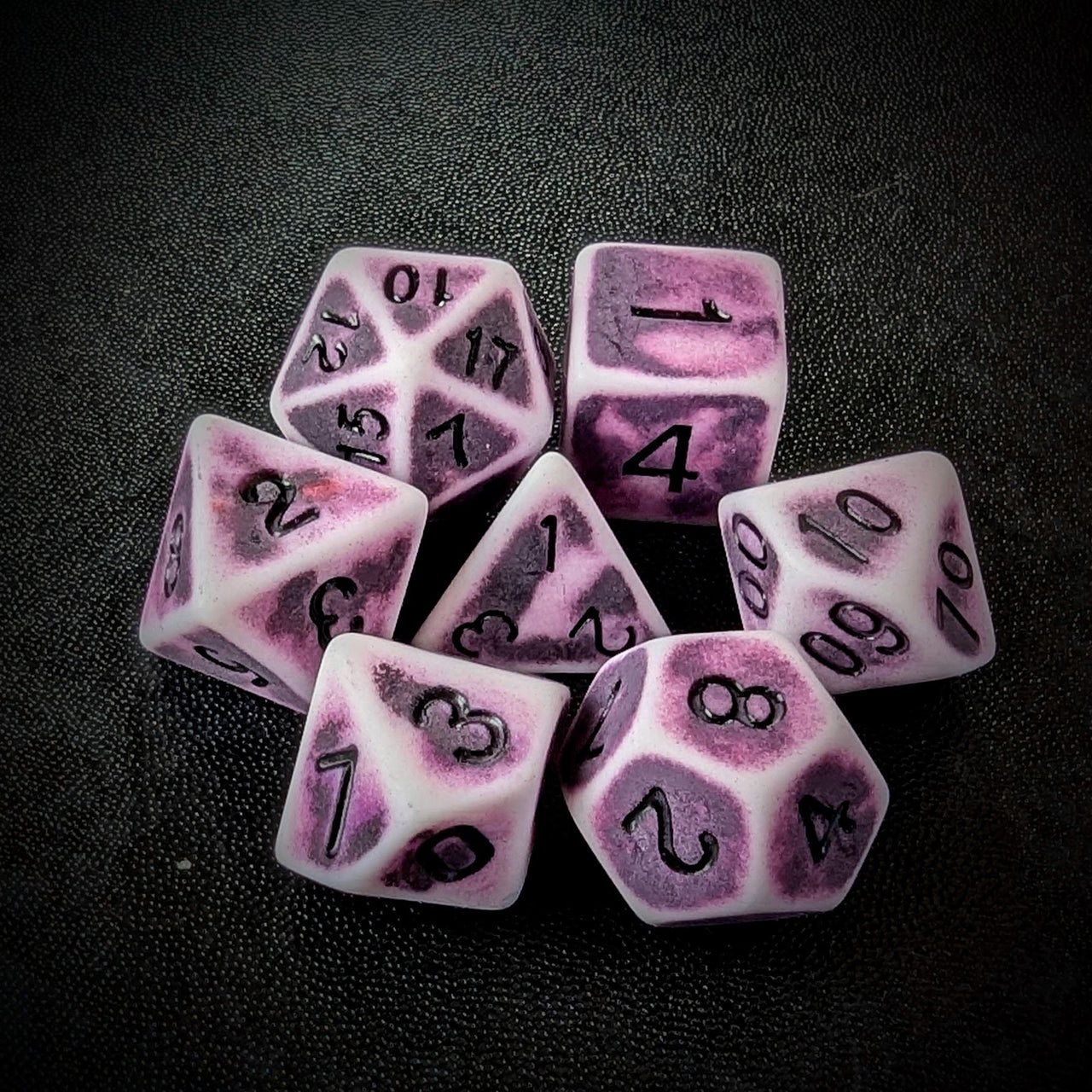 Washed Purple on White Acrylic - 7pcs RPG Full Dice Set Top