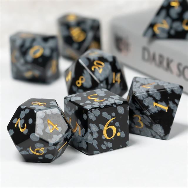 Splatter Black Snowflake Gemstone - 7pcs RPG Dice Set