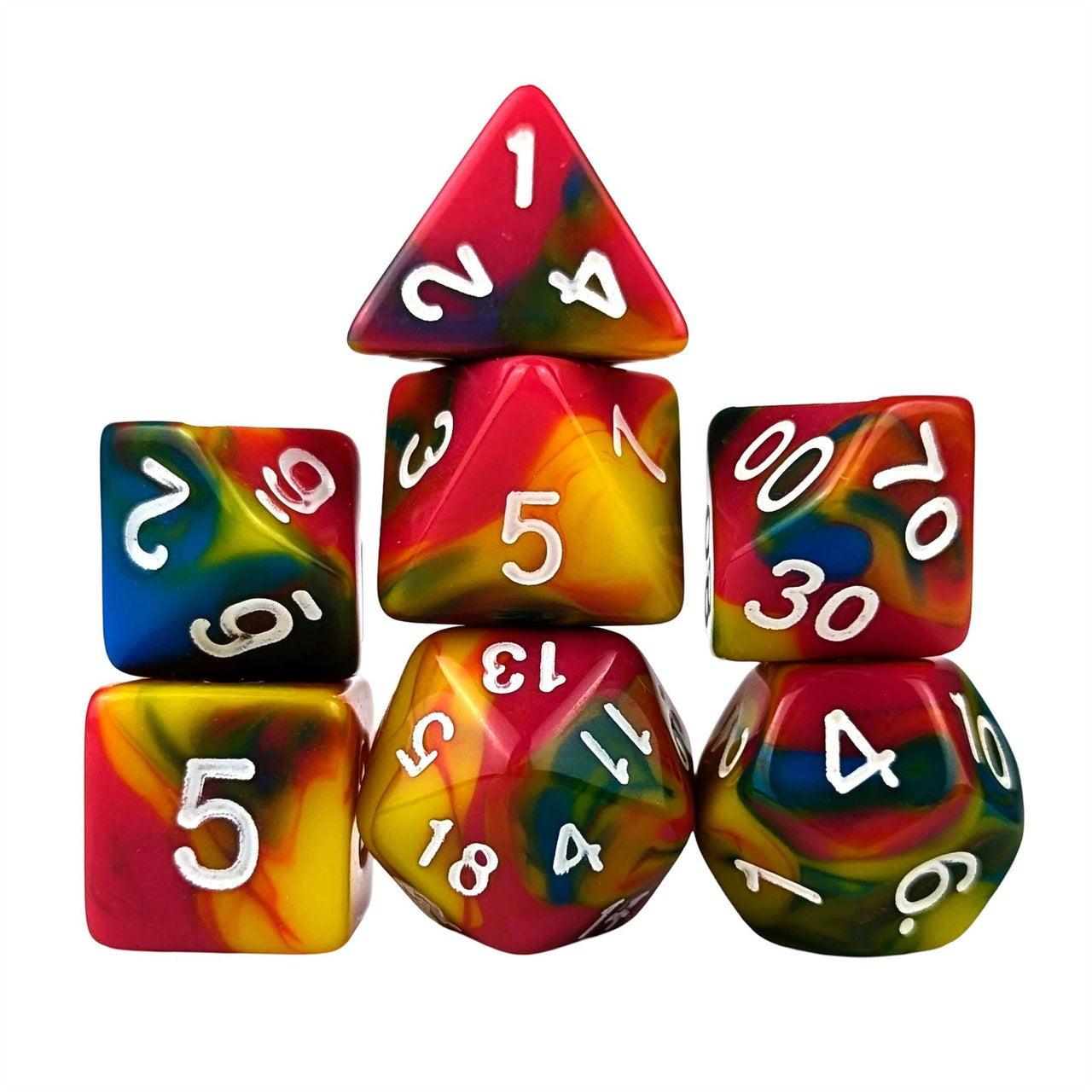 7pcs Dice Acrylic Blend White Font Pink Yellow Blue