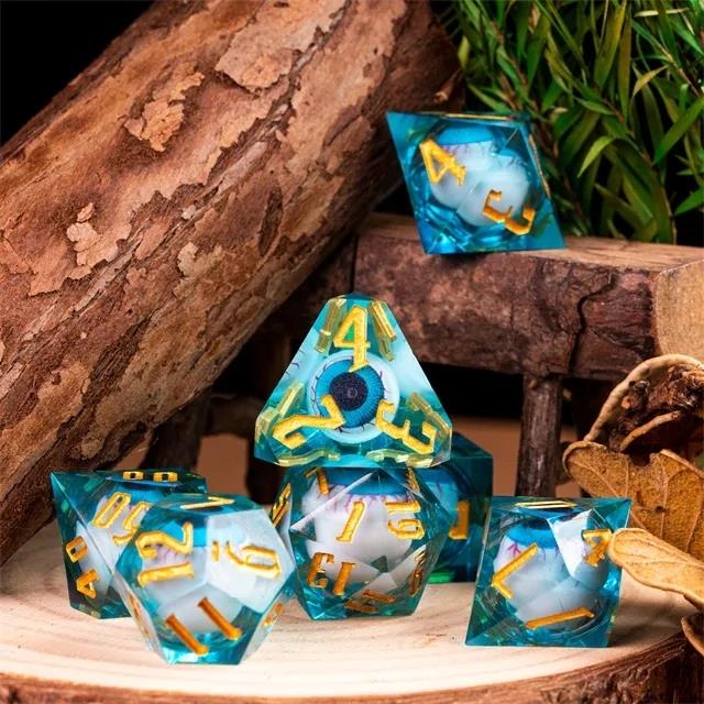 Eye Ball in Blue Filled Sharp Resin - 7pcs RPG Dice Set