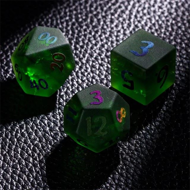 Cracked & Frosted Green Glass - 7pcs RPG Dice Set