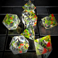 Thumbnail for 7pcs Dice Sharp Filled Black Font Flowers Red Green Clear