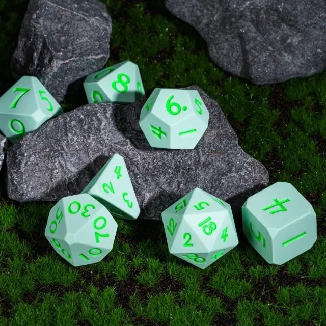 Green on Solid Green Silicone - 7pcs RPG Full Dice Set