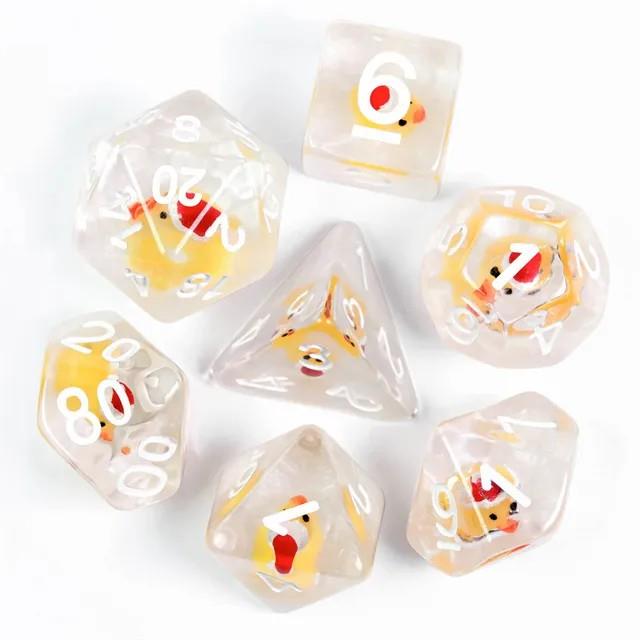 Yellow Duck in Clear & White Resin - 7pcs RPG Full Dice Set