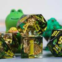 Thumbnail for Foil Feather Black, Green & Clear Filled Sharp Resin - 7pcs RPG Dice Set