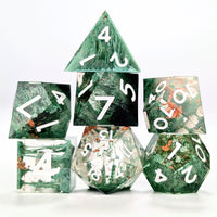 Thumbnail for Moss in Layered Clear and Black Sharp Resin - 7pcs RPG Dice Set