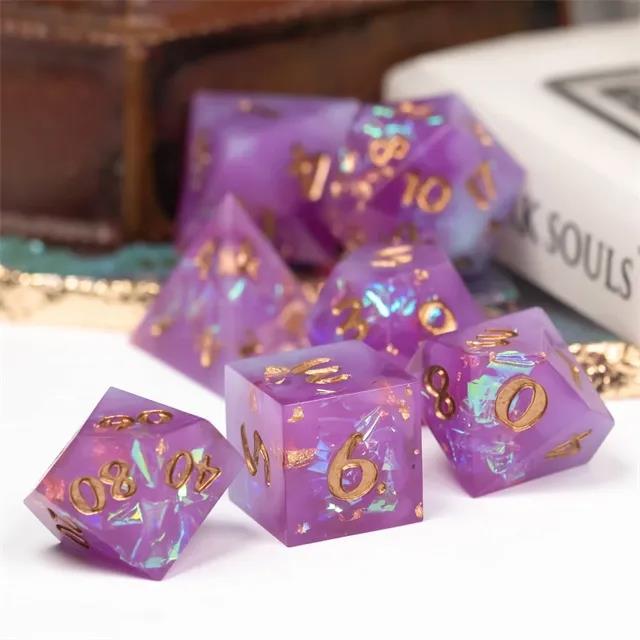 Candy in Purple & White with Copper Foil Sharp Resin - 7pcs RPG Dice Set