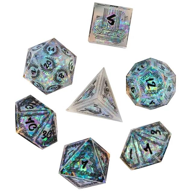 Mythology on Clear Sharp Resin - 7pcs RPG Dice Set