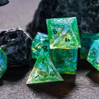 Thumbnail for Mythology on Clear with Candy Sharp Resin - 7pcs RPG Dice Set