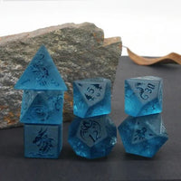 Thumbnail for Dragon on Cracked & Frosted Ocean Blue Glass - 7pcs RPG Dice Set