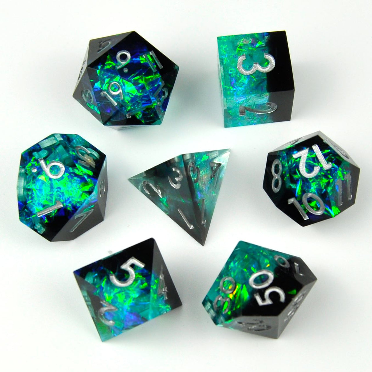 Candy in Cyan & Black Sharp Resin - 7pcs RPG Dice Set