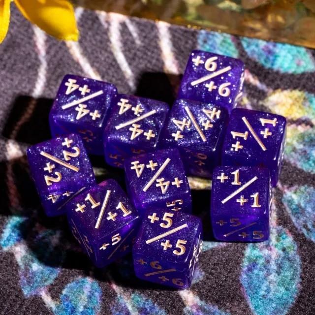 10pcs D6 12mm Dice Acrylic Gold Font Counter Numbers Purple