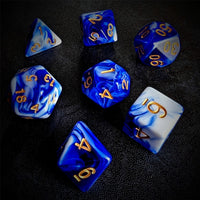 Thumbnail for Blend of White & Royal Blue Acrylic - 7pcs RPG Full Dice Set Scatter