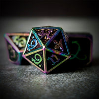 Thumbnail for Black Enamel in Rainbow Metal - 7pcs RPG Dice Set