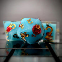 Thumbnail for Butterfly & Flower in Blue Filled Sharp Resin - 7pcs RPG Dice Set