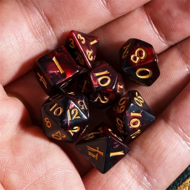 Blend of Black & Red Acrylic - 7pcs RPG Mini Dice Set