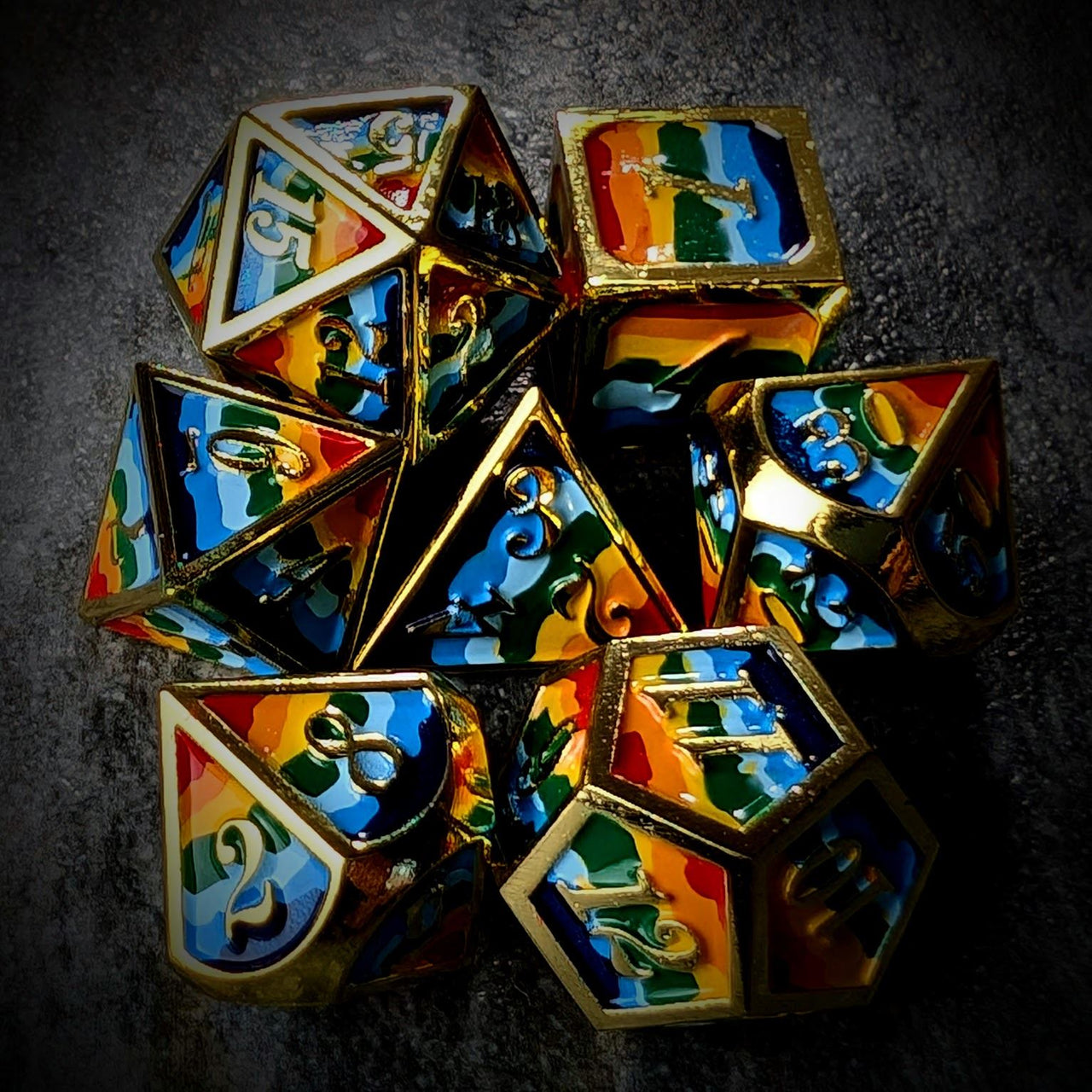 Rainbow in Gold Metal - 7pcs RPG Dice Set