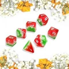 7pcs Dice Resin Layer White Font Green White Red