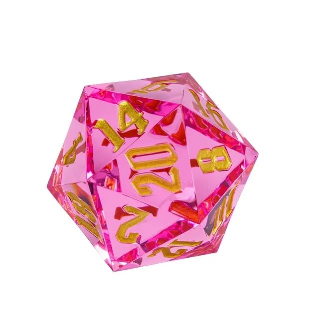 Clear & Pink Sharp Acrylic - D20 RPG Dice