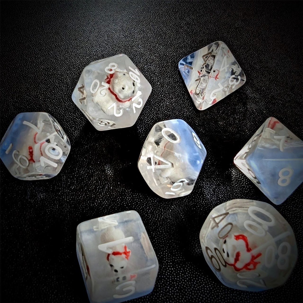 Polar Bear in Clear & Blue Resin - 7pcs RPG Full Dice Set