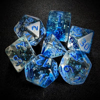 Thumbnail for Glitter in Clear Blue Acrylic - 7pcs RPG Full Dice Set Top