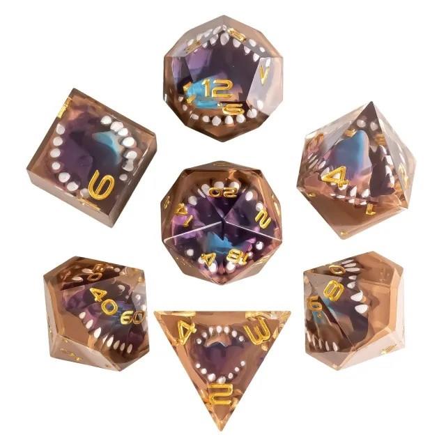 7pcs Dice Sharp Filled Mimic Gold Font Clear Brown