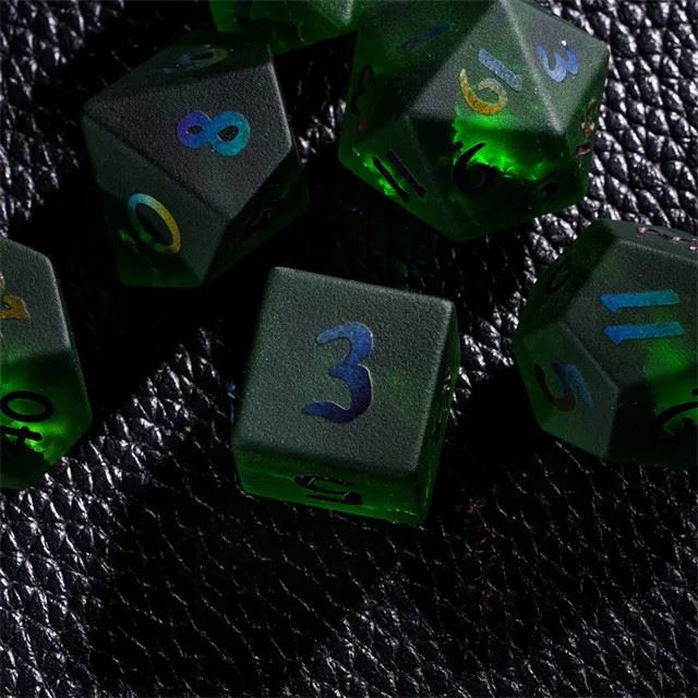 Cracked & Frosted Green Glass - 7pcs RPG Dice Set