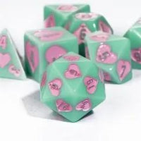 Thumbnail for 7pcs Dice Resin Pattern Hearts Pink Font Mint Green