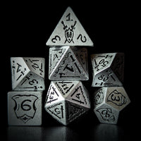 Thumbnail for 7pcs RPG Full Dice Set - Black Pattern on Silver Resin