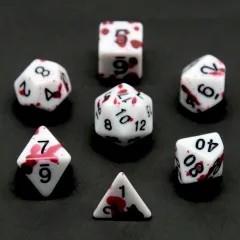 Red Blood Splatter on White Acrylic - 7pcs RPG Full Dice Set