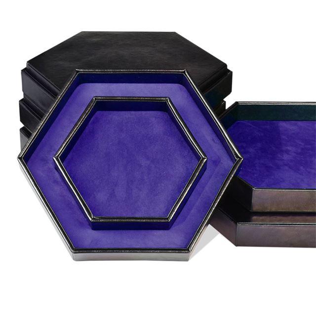 Purple Velvet & Black PU Leather - Hexagon Lid Dice Tray