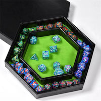 Thumbnail for Green Velvet & Black PU Leather - Hexagon Lid Dice Tray