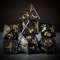 Thumbnail for Black Metal with Gold Dragon Font - 7pcs RPG Dice Set