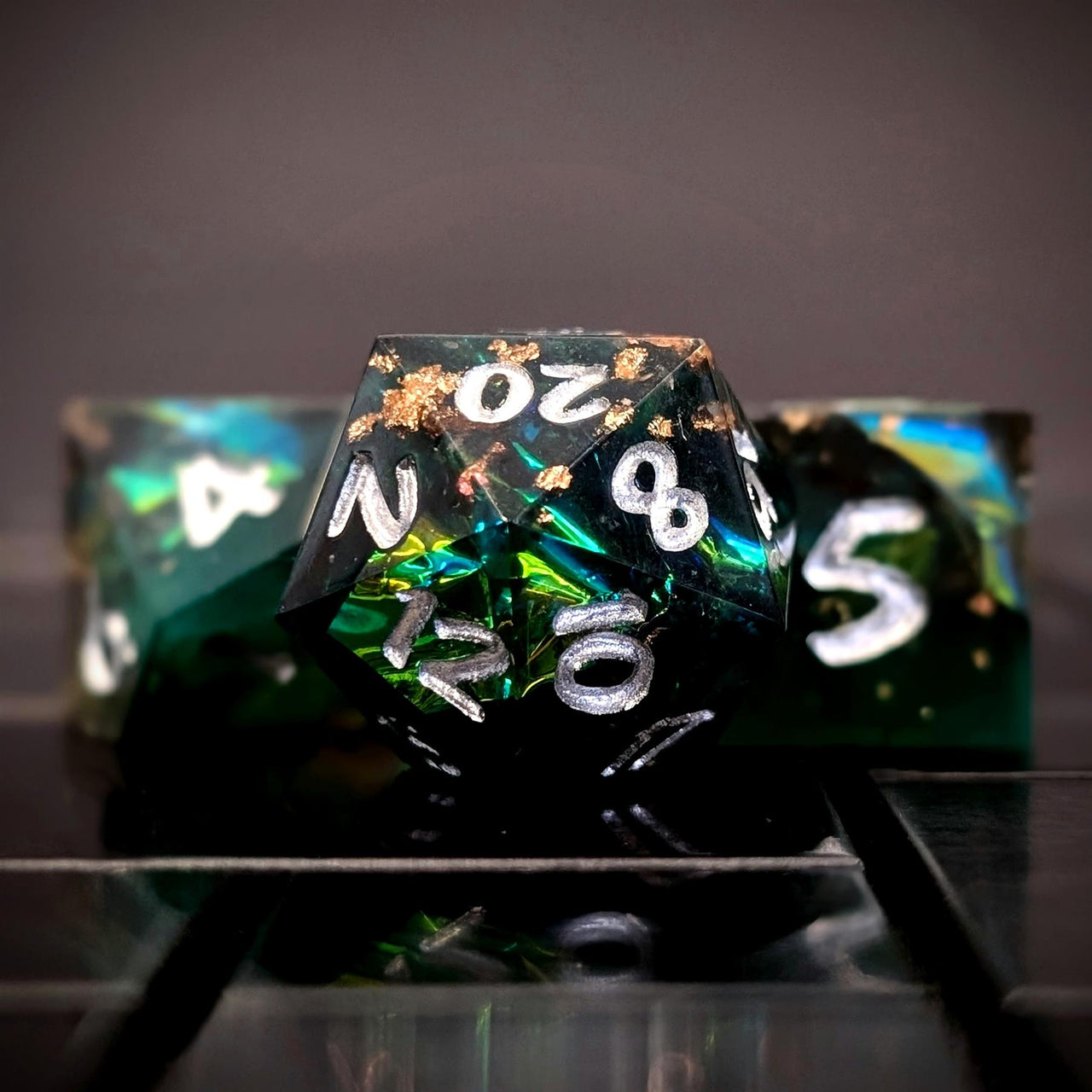 Candy in Green & Black Sharp Resin - 7pcs RPG Dice Set