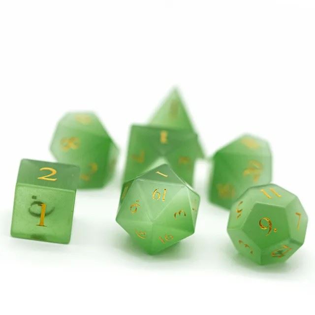 Green Cat Eye Gemstone - 7pcs RPG Dice Set