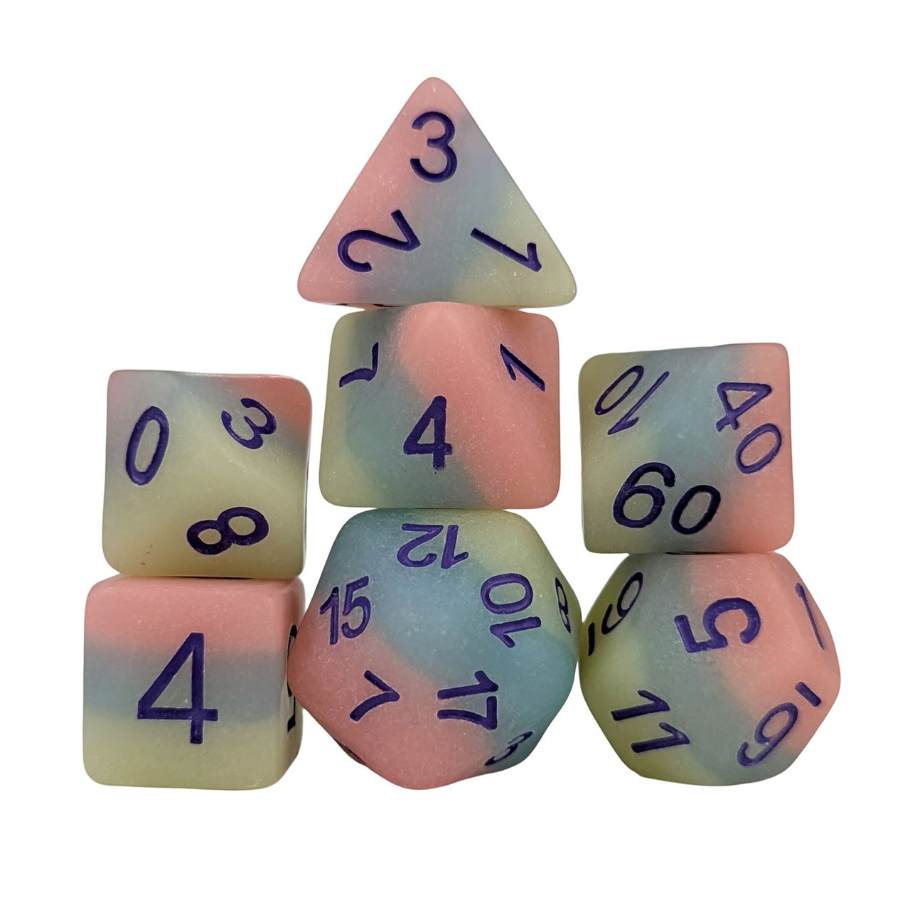 Layered Pink, Blue & White Resin - 7pcs RPG Full Dice Set