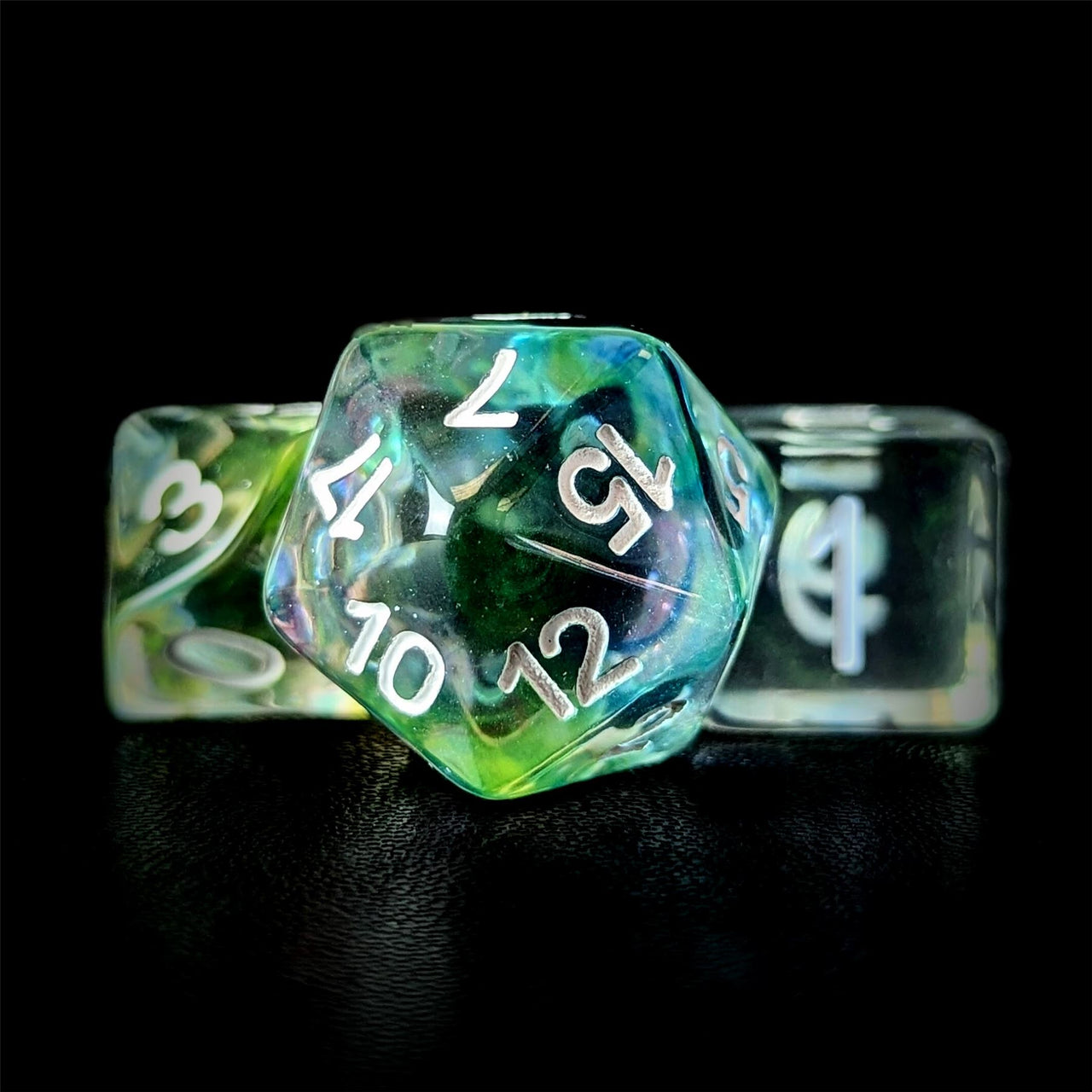 Multicolour Swirl in Clear Resin - 7pcs RPG Full Dice Set