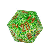 Thumbnail for D20 Dice Resin 55mm Splatter Gold Font Green