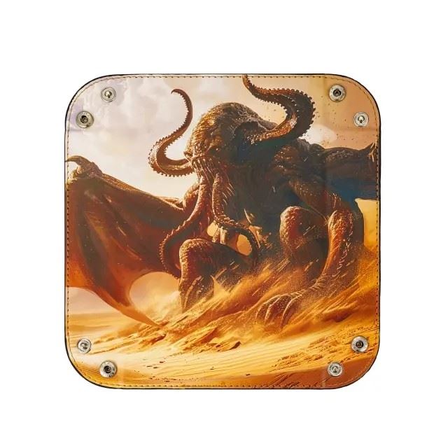 Cthulu on Brown PU Leather - Square Hard Dice Tray