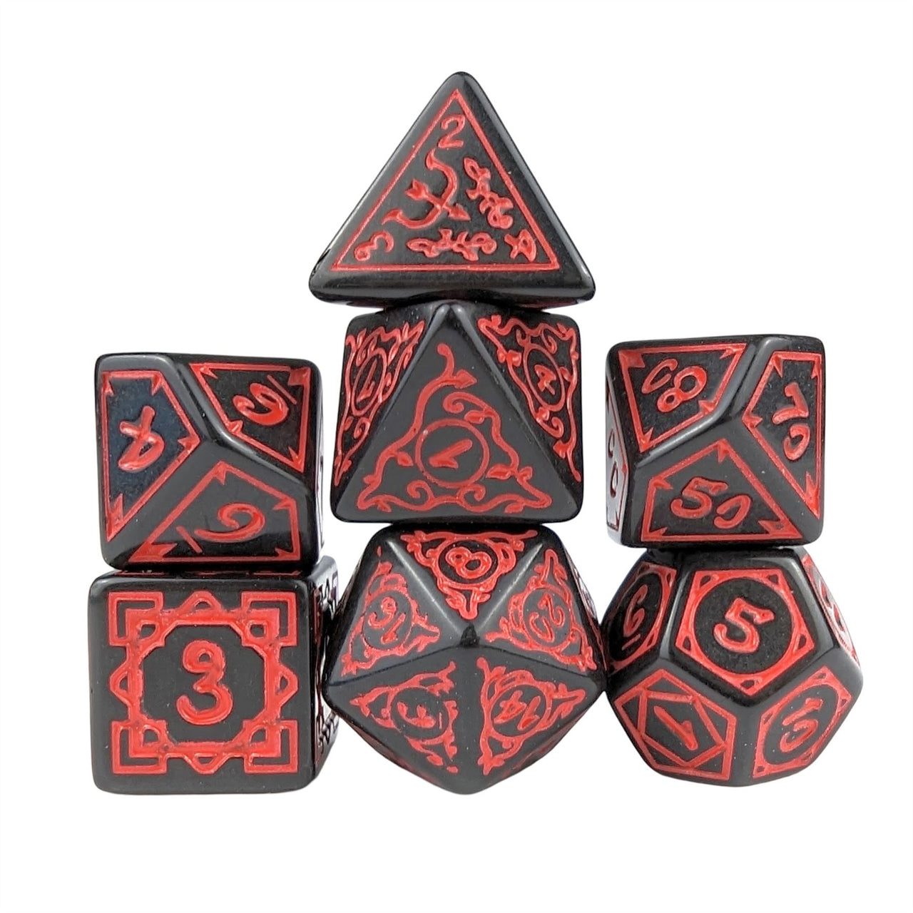 Red Vines on Black Acrylic - 7pcs RPG Full Dice Set White Stack