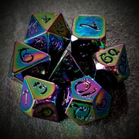 Thumbnail for Rainbow Metal with Purple Dragon Font - 7pcs RPG Dice Set