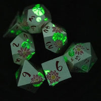 Thumbnail for 7pcs Dice Metal Lotus Red Font Green Silver