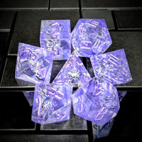 Thumbnail for Spider in Clear & Purple Filled Sharp Resin - 7pcs RPG Dice Set