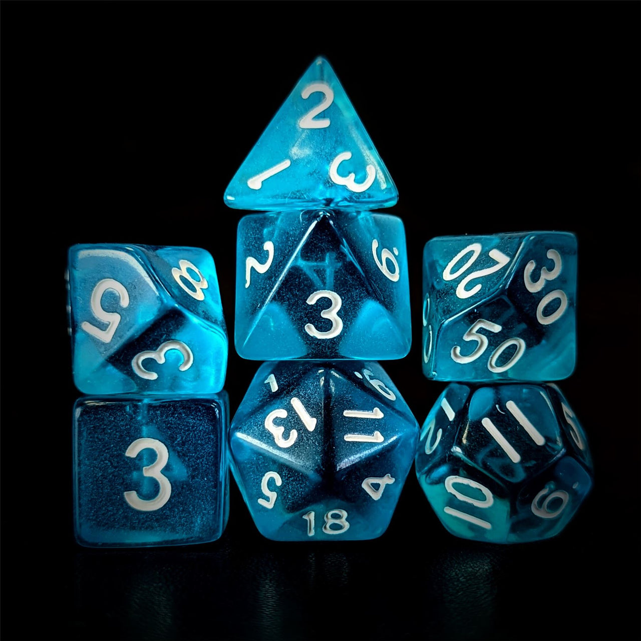 Clear Blue Acrylic - 7pcs RPG Full Dice Set Dark Stack