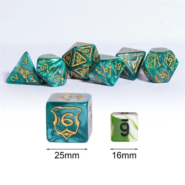 Weapons on Silk Green Acrylic - 7pcs RPG Oversized Dice Set