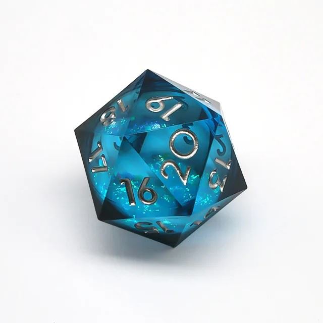 Blue Glitter in Clear Liquid Sharp Resin - D20 RPG Dice