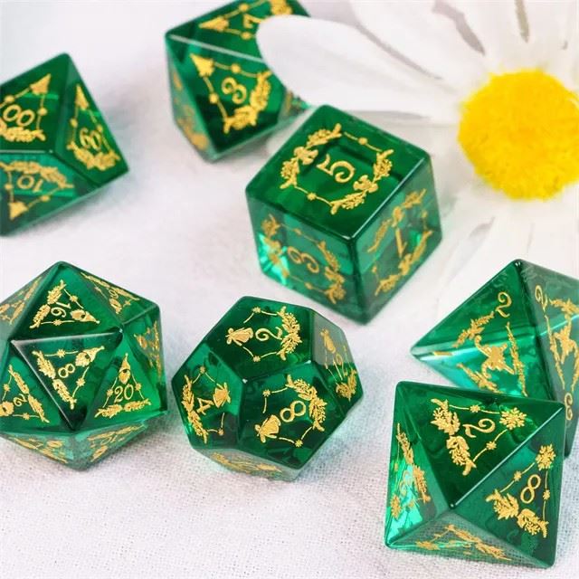 Xmas on Green Glass - 7pcs RPG Dice Set