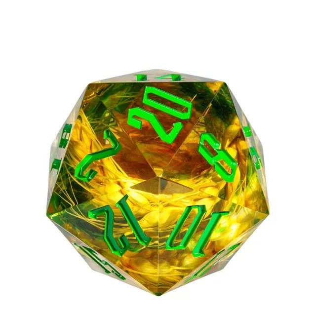 Wheat in Clear & Green Sharp Resin - D20 RPG Dice