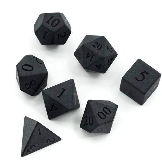 Frosted Black Obsidian Gemstone - 7pcs RPG Dice Set