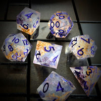 Thumbnail for Flower in Yellow & Purple Filled Sharp Resin - 7pcs RPG Dice Set